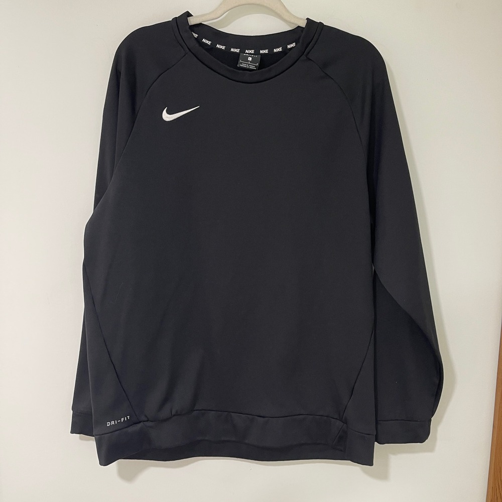 Nike Dri-FIT Sweatshirt Mens Large Black Fleece Lined Crewneck Training Pullover